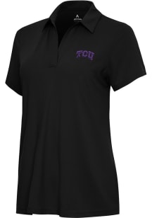 Antigua TCU Horned Frogs Womens Black Era Short Sleeve Polo Shirt