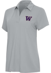Antigua Washington Huskies Womens Grey Era Short Sleeve Polo Shirt