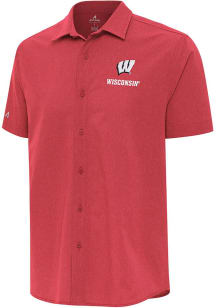 Antigua Wisconsin Badgers Mens Red Activate Short Sleeve Dress Shirt