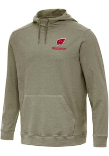 Antigua Wisconsin Badgers Mens Olive Cloud Long Sleeve Hoodie