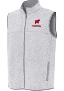 Antigua Wisconsin Badgers Mens Grey Fortune Sleeveless Jacket