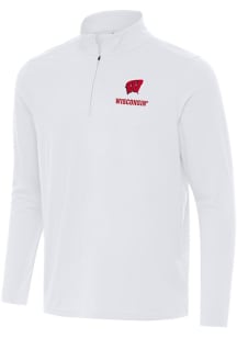 Antigua Wisconsin Badgers Mens White Intent Long Sleeve Qtr Zip Pullover