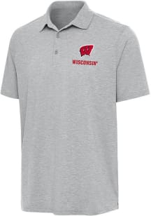 Antigua Wisconsin Badgers Mens Grey Par 3 Short Sleeve Polo