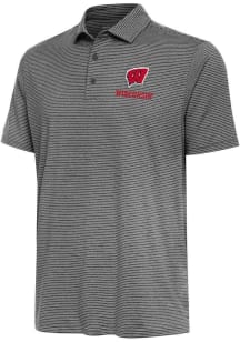 Antigua Wisconsin Badgers Mens Black Scheme Short Sleeve Polo