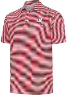 Antigua Wisconsin Badgers Mens Red Skills Short Sleeve Polo