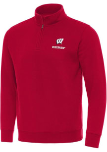 Antigua Wisconsin Badgers Mens Red Victory Long Sleeve Qtr Zip Pullover