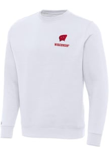 Antigua Wisconsin Badgers Mens White Victory Long Sleeve Crew Sweatshirt
