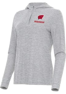 Antigua Wisconsin Badgers Womens Grey Daybreak Qtr Zip