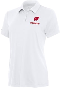 Antigua Wisconsin Badgers Womens White Reprocess Recycled Short Sleeve Polo Shirt