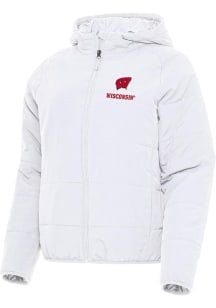 Antigua Wisconsin Badgers Womens White Universe Filled Jacket
