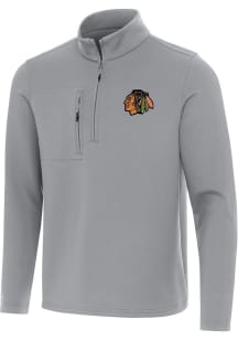 Antigua Chicago Blackhawks Mens Grey Insider Long Sleeve Qtr Zip Pullover