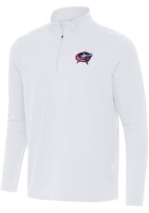 Antigua Columbus Blue Jackets Mens White Intent Long Sleeve Qtr Zip Pullover