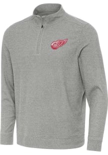 Antigua Detroit Red Wings Mens Grey Subtle Long Sleeve Qtr Zip Pullover