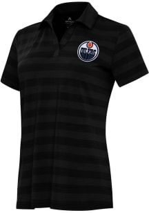 Antigua Edmonton Oilers Womens Black Tunnel Short Sleeve Polo Shirt