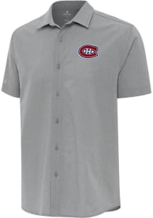 Antigua Montreal Canadiens Mens Grey Activate Short Sleeve Dress Shirt