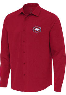 Antigua Montreal Canadiens Mens Red Exposure Long Sleeve Dress Shirt