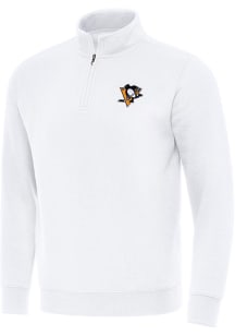 Antigua Pittsburgh Penguins Mens White Victory Long Sleeve Qtr Zip Pullover