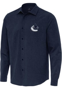 Antigua Vancouver Canucks Mens Navy Blue Exposure Long Sleeve Dress Shirt
