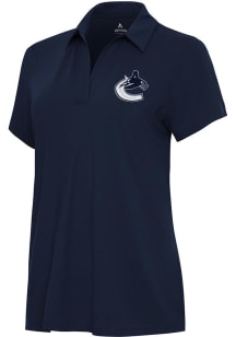 Antigua Vancouver Canucks Womens Navy Blue Era Short Sleeve Polo Shirt