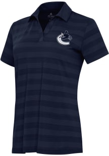 Antigua Vancouver Canucks Womens Navy Blue Tunnel Short Sleeve Polo Shirt