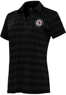 Antigua Winnipeg Jets Womens Black Tunnel Short Sleeve Polo Shirt