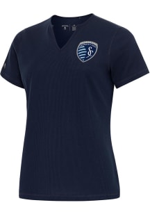 Antigua Sporting Kansas City Womens Navy Blue Traveler Short Sleeve T-Shirt