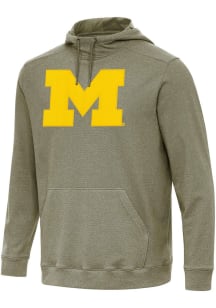 Antigua Michigan Wolverines Mens Olive Full Front Cloud Long Sleeve Hoodie