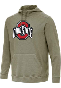 Antigua Ohio State Buckeyes Mens Olive Full Front Cloud Long Sleeve Hoodie