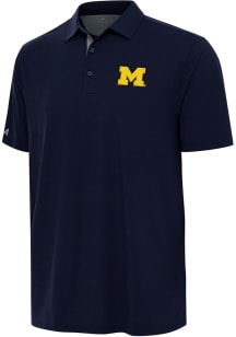 Antigua Michigan Wolverines Mens Navy Blue Era Short Sleeve Polo