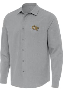 Antigua GA Tech Yellow Jackets Mens Grey Exposure Long Sleeve Dress Shirt