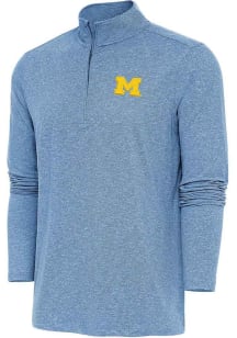 Antigua Michigan Wolverines Mens Blue Hunk Long Sleeve Qtr Zip Pullover