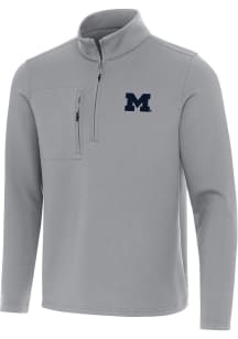 Antigua Michigan Wolverines Mens Grey Insider Long Sleeve Qtr Zip Pullover