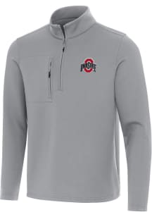 Antigua Ohio State Buckeyes Mens Grey Insider Long Sleeve Qtr Zip Pullover