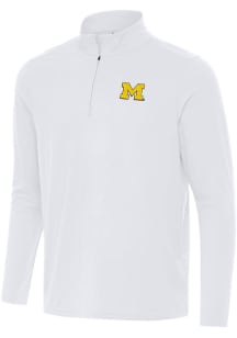 Antigua Michigan Wolverines Mens White Intent Long Sleeve Qtr Zip Pullover