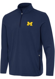 Antigua Michigan Wolverines Mens Blue Perilous Long Sleeve Qtr Zip Pullover