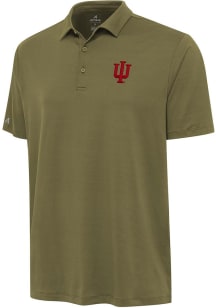 Antigua Indiana Hoosiers Mens Olive Reprocess Recycled Short Sleeve Polo