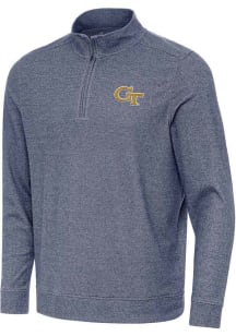 Antigua GA Tech Yellow Jackets Mens Navy Blue Subtle Long Sleeve Qtr Zip Pullover