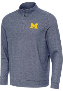 Antigua Michigan Wolverines Mens Navy Blue Subtle Long Sleeve Qtr Zip Pullover