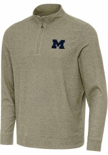 Antigua Michigan Wolverines Mens Olive Subtle Long Sleeve Qtr Zip Pullover