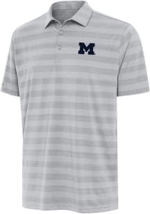 Antigua Michigan Wolverines Mens Grey Tunnel Short Sleeve Polo