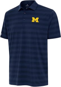 Antigua Michigan Wolverines Mens Navy Blue Tunnel Short Sleeve Polo