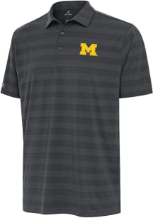 Antigua Michigan Wolverines Mens Grey Tunnel Short Sleeve Polo