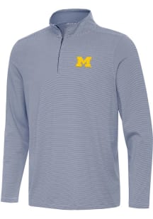 Antigua Michigan Wolverines Mens Navy Blue Twine Long Sleeve Qtr Zip Pullover