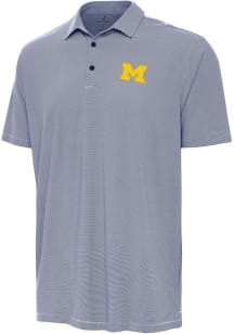 Antigua Michigan Wolverines Mens Navy Blue Twine Short Sleeve Polo