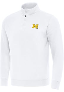 Antigua Michigan Wolverines Mens White Victory Design Long Sleeve Qtr Zip Pullover