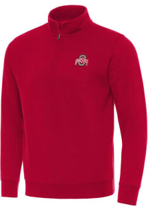 Antigua Ohio State Buckeyes Mens Red Victory Long Sleeve Qtr Zip Pullover