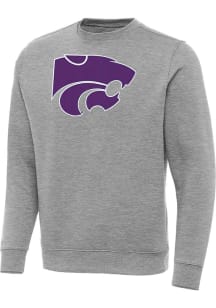 Antigua K-State Wildcats Mens Grey Full Front Victory Big and Tall Crew Sweatshirt