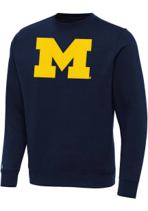 Antigua Michigan Wolverines Mens Blue Full Front Victory Big and Tall Crew Sweatshirt