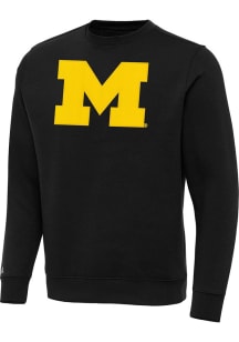 Antigua Michigan Wolverines Mens Black Full Front Victory Big and Tall Crew Sweatshirt