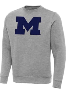 Antigua Michigan Wolverines Mens Grey Full Front Victory Big and Tall Crew Sweatshirt